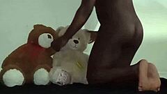 We enjoyed a threesome with furry toy bears, massaging and kissing