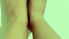 Oh wow, shy hottie with red pedicure shows sexy legs and gives footjob orgasm!