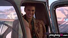 britt linn undresses for naked swim revealing shaved pussy