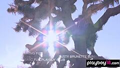 britt linn undresses for naked swim revealing shaved pussy