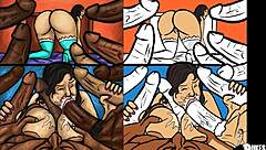 Latin milf deepthroats huge black cocks in group