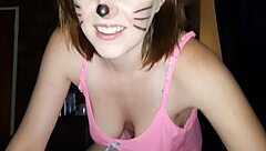 brunette enjoys liquid lunch in bed