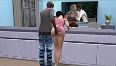 Horny wife cheats with old man while hubby plays video games