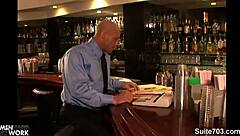 Hottie Long Haired Gay Blows Bald Guy's Monster Cock at Work