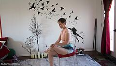 european brunette teaches yoga poses to friend