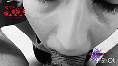 Andy dressed as Playboy bunny gives a big cock blowjob