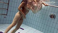 Iva Brizgina and Paulinka's Hot Lesbian Softcore in Pool