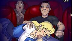 horny blonde girlfriend sucks cock in cinema