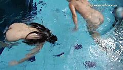 Hot lesbian scene with Iva Brizgina and Paulinka in the pool