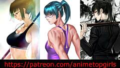 Hot scenes of anime babes in sexy costumes and lesbian action