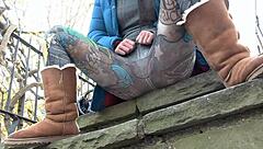 Beautiful slut pissing in public and masturbating in a working class london