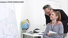 cute college girl teased by senior teacher