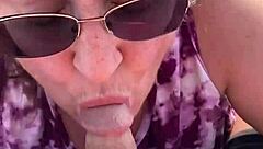 Outdoor blowjob with big tits and cum shot