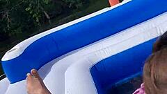 Outdoor blowjob with big tits and cum shot