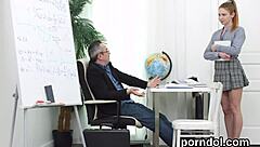 cute college girl teased by senior teacher