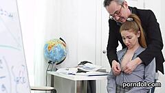 cute college girl teased by senior teacher