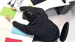 chesty blonde babe in latex takes a hard shaft