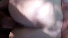 Cumshot on the tongue in a hot outdoor scene with a blonde in a ponytail