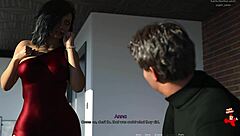 Anna in sexy red dress and black stockings episode 60