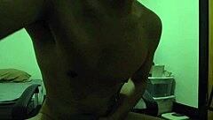 Asian Hispanic man strokes his cock to cum