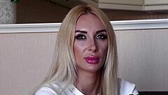 Blonde shows tits and ass during casting interview.