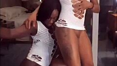 Two Hot Black Lesbians Teasing Sticky Pussies