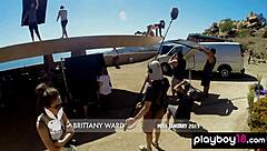 Skinny beauty Brittany Ward strips to her natural tits