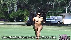 Wild latina streaks across golf course