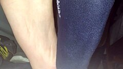 Gay fetish video with blue sweaty socks and barefeet with a happy ending