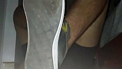 Gay fetish video with blue sweaty socks and barefeet with a happy ending