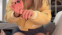 Amateur beauty Amélie Dubon gives a sensual handjob to her friend