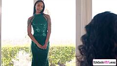 Ebony lesbian model's heart pounds during scissoring with big tits milf coach, feeling intense pleasure