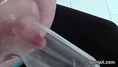 Unfaithful English mature lady Sonia flashes massive jugs