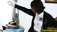 Jizzy Uniformed Teen Gets Cum In Her Mouth From Big Cock!