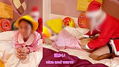 Naughty Christmas Couple Practices Pregnancy with Santa's Creampie in Small Pussy