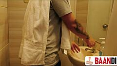 My busty neighbor craves hard bathroom sex as roommates