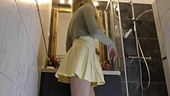 hot new sexy blonde wife says, 'i'm changing my panties in the bathroom under this skirt.'