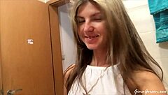 blonde teen gets gentle oral attention