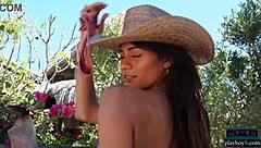 Petite asian teen Hannah Le gets naked on relaxing ranch!