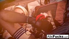 I watch sexy blonde alix play with her tight wet pussy