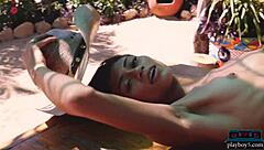 Petite asian teen Hannah Le gets naked on relaxing ranch!