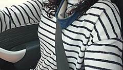 Skinny Brunette Outside Car Pussy Masturbation