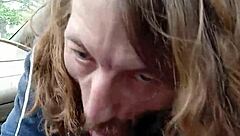 giving morning blowjob to my buddy in the car, deepthroating his monster cock