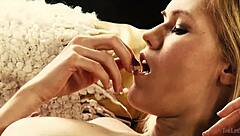 Delphine Masturbates With Fingers On Sofa Solo