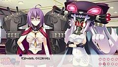 pretty girl with big boobs in a funny comic battle scene