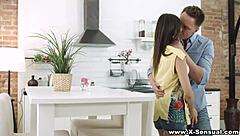 Asa Belle spanked and licked in bent over riding with shaved pussy cumshot