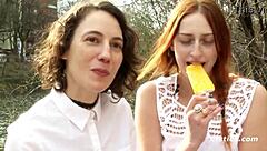 First time amateur lesbians use a double dildo and have hot sex