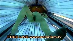 Blonde Teen 18+ Fingers Herself in Public Solarium Voyeur