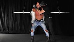 Straight muscle stud gets dominated in gay bondage?