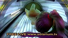 Blonde Teen 18+ Fingers Herself in Public Solarium Voyeur